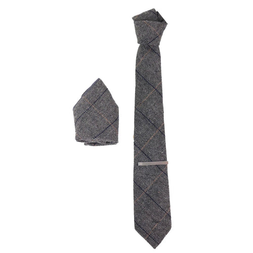 Albert - Men's Tie & Hanky Classic Tweed Herringbone Check