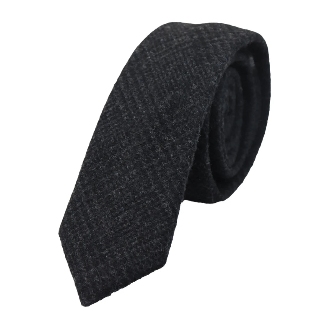 Mens Tweed Herringbone Tie Pocket Square Check Classic Blue Brown Grey Black-TruClothing