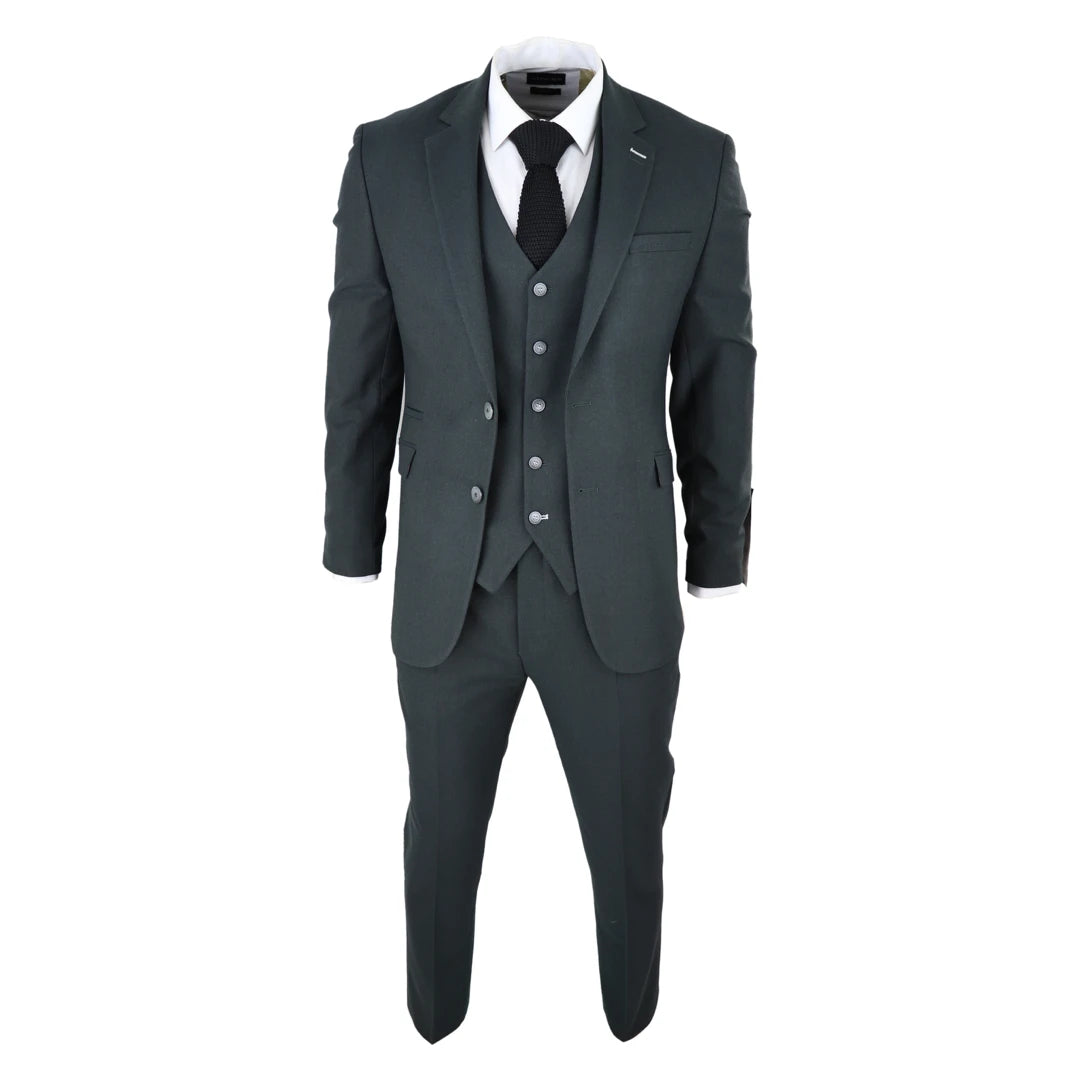 Mens Tweed Olive Green 3 Piece Suit Tailored Fir Classic Vintage 1920s Wedding-TruClothing