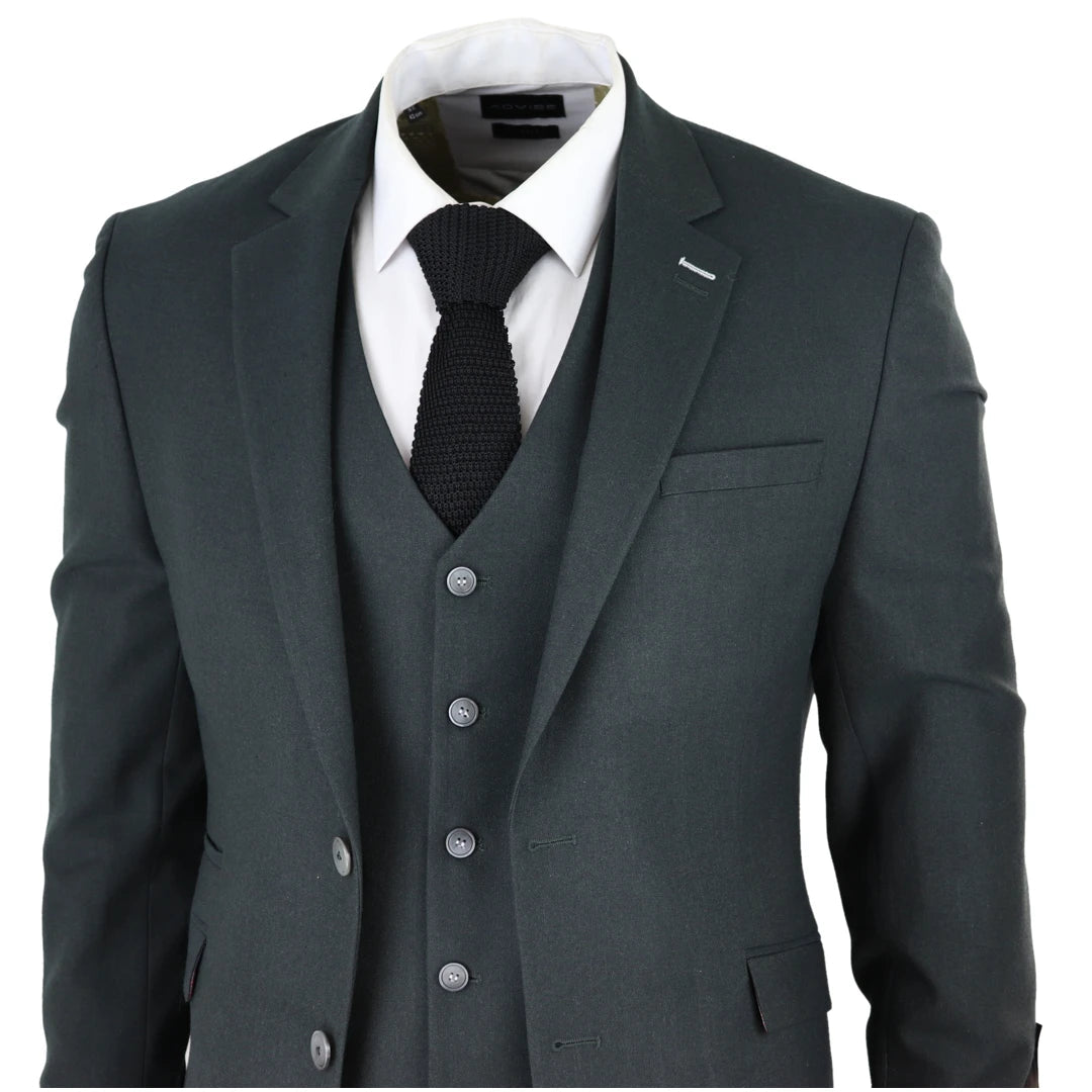 Mens Tweed Olive Green 3 Piece Suit Tailored Fir Classic Vintage 1920s Wedding-TruClothing