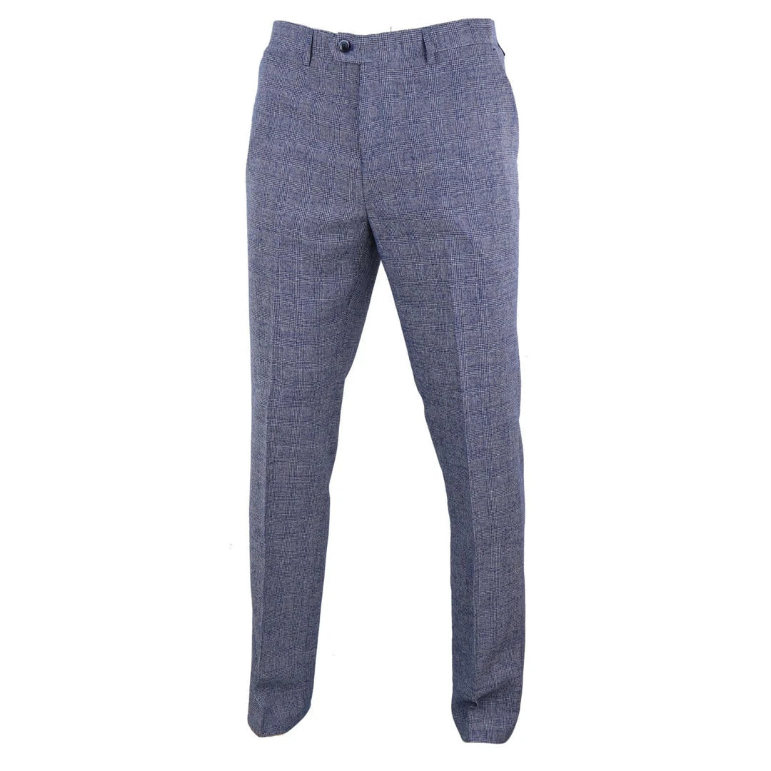 Mens Tweed Wool Check Vintage 1920s Classic Tailored Fit Trousers Regular Length-TruClothing