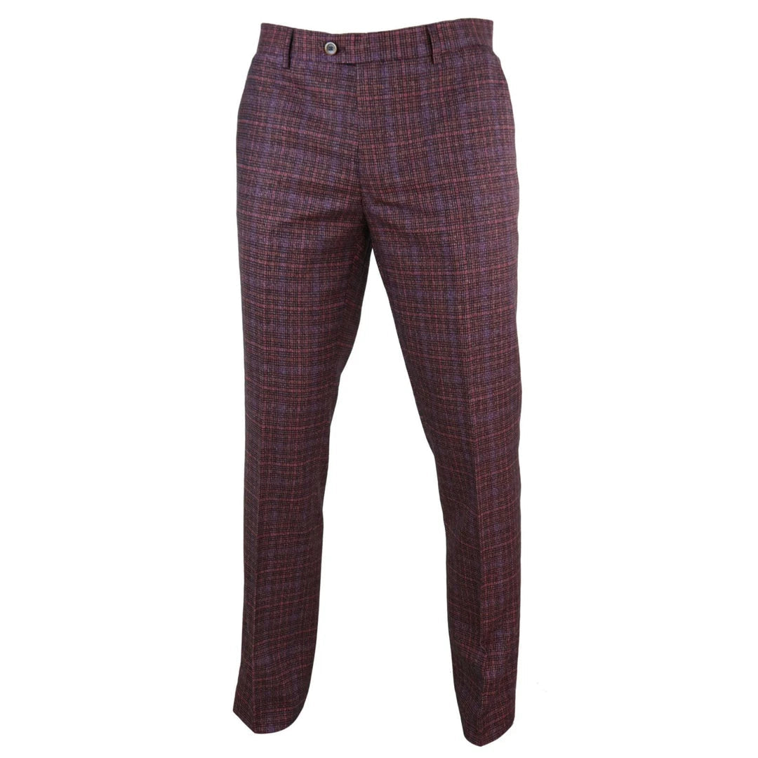 Mens Tweed Wool Check Vintage 1920s Classic Tailored Fit Trousers Regular Length-TruClothing
