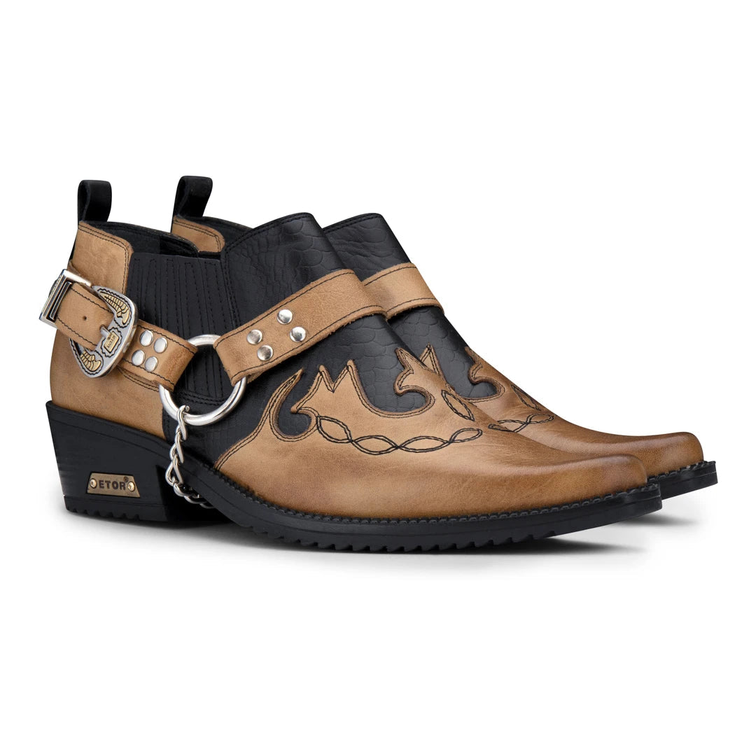 Men's Two-Tone Leather Cowboy Shoes-TruClothing