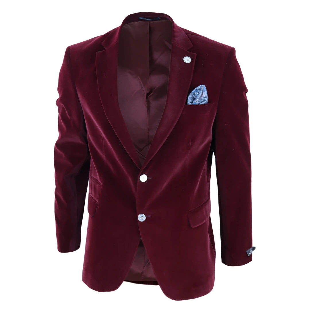 Mens Velvet Blazer Suit Jacket 2 Button Dinner Smart Casual Formal Tailored Fit