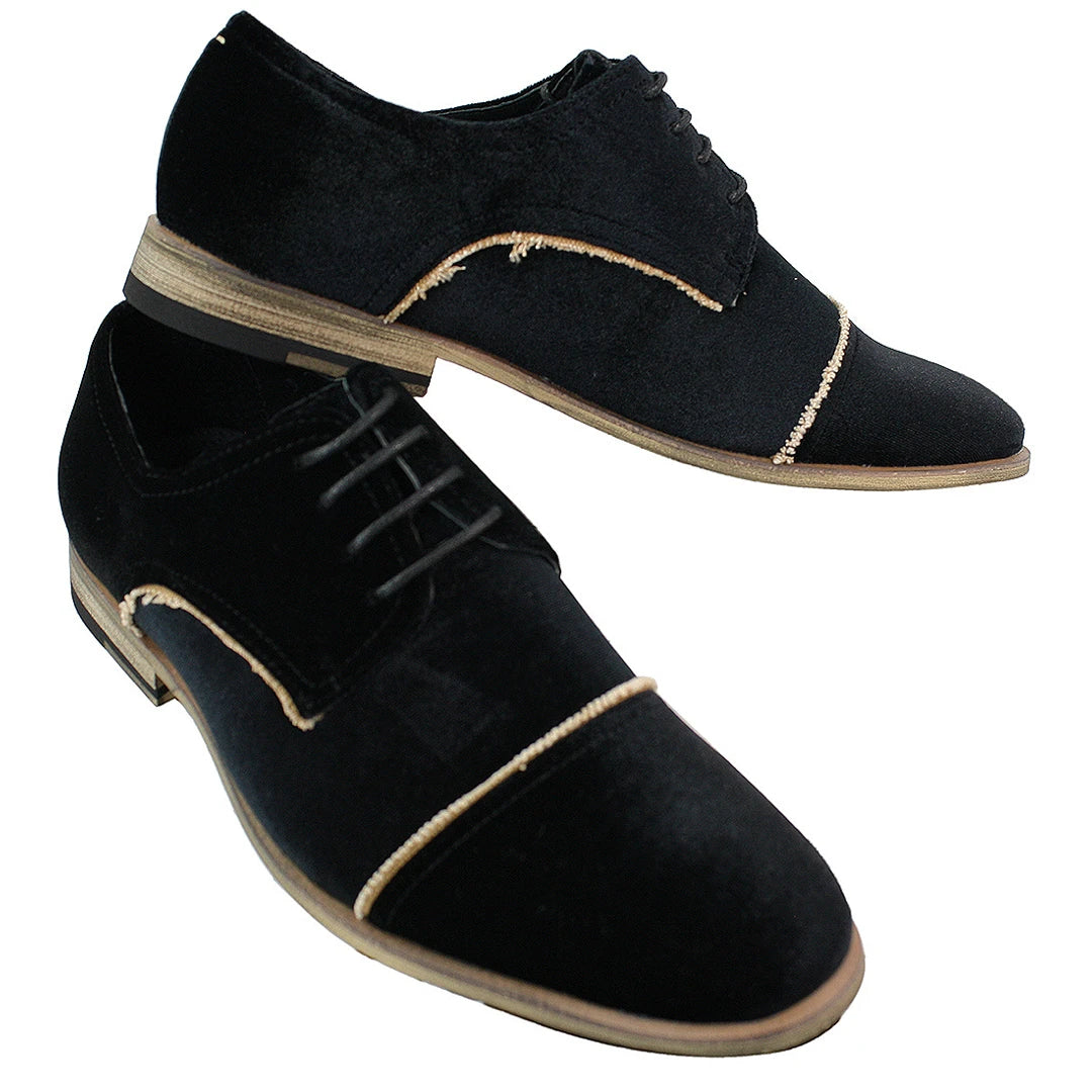 Mens Velvet Feel Shoes Blue Black Laced Smart Casual-TruClothing
