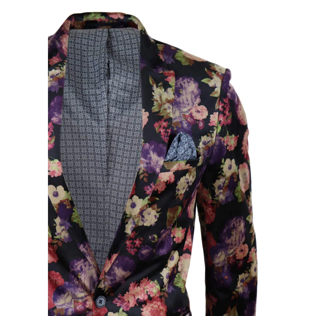 Mens Velvet Floral Design Blazer-TruClothing