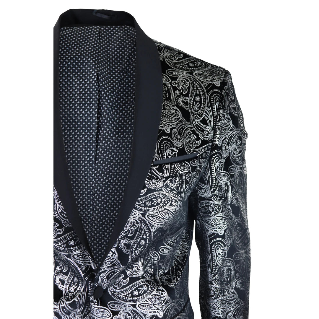 TruClothing Men s Velvet Paisley Blazer Black Gold Silver