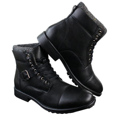 Mens Vintage Biker Military Army Buckle Laced Ankle Boots Shoes Fleece Lined-TruClothing