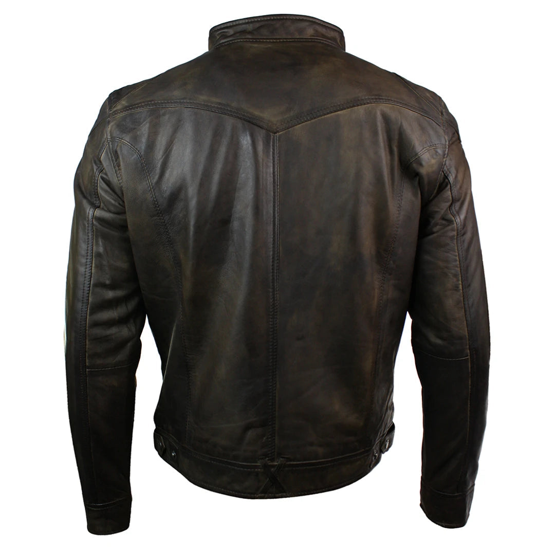 Mens Vintage Distressed Brown Wine Slim Fit Real Leather Jacket Biker Style Casual CLEARANCE OFFER-TruClothing