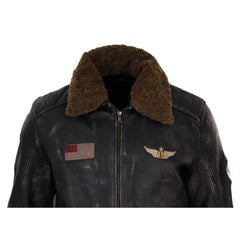 Mens Vintage Leather Jacket with Fur Collar-TruClothing