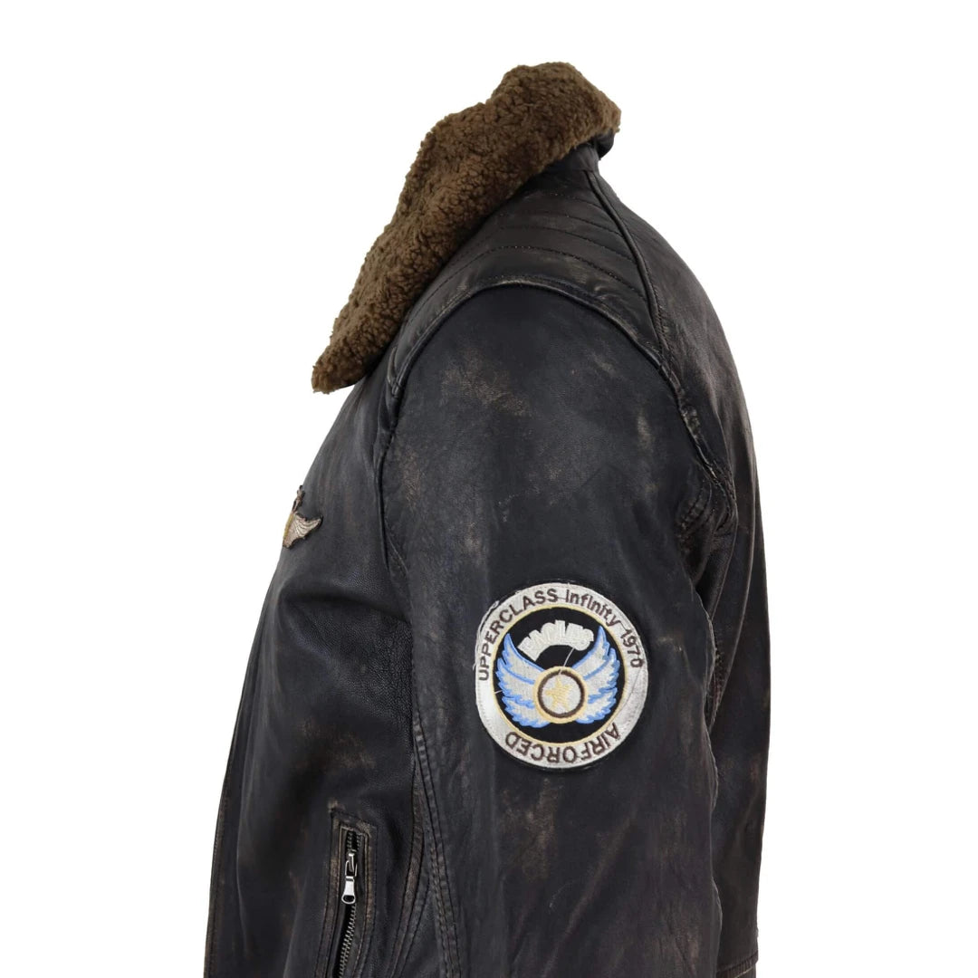 Mens Vintage Leather Jacket with Fur Collar-TruClothing