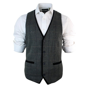 Gilet homme vintage tweed carreaux chevrons marron beige gris coupe cintrée - Anthracite - Marc Darcy - 4