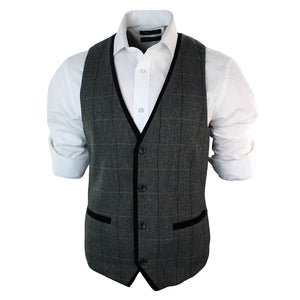 Gilet homme vintage tweed carreaux chevrons marron beige gris coupe cintrée - Anthracite - Marc Darcy - 5
