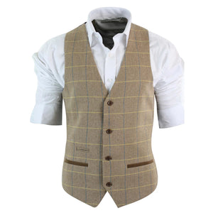 Gilet homme vintage tweed carreaux chevrons marron beige gris coupe cintrée - Chêne - Marc Darcy - 7
