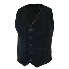 Mens Waistcoat Gilet Real Genuine Suede Leather Retro Vintage Western Vest Black-TruClothing
