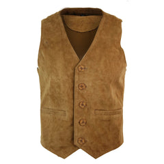 Mens Waistcoat Gilet Real Genuine Suede Leather Retro Vintage Western Vest Tan Brown-TruClothing