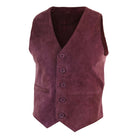 Mens Waistcoat Gilet Real Genuine Suede Leather Retro Vintage Western Vest Tan Brown-TruClothing