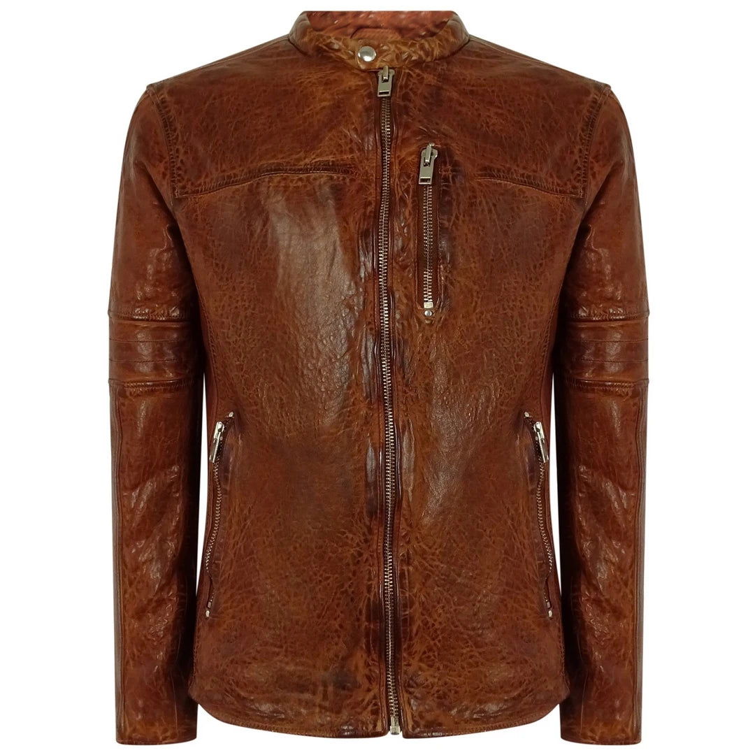 Men's Washed Vintage leather Jacket-TruClothing
