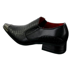 Mens Western Pointed Metal Toe Cowboy Shoes Crocodile Textured Leather Black-TruClothing
