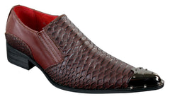 Mens Western Pointed Metal Toe Cowboy Shoes Crocodile Textured Leather Brown-TruClothing