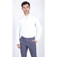 Mens White Button Down Poplin Shirt With Bar & Chain Smart Formal Classic-TruClothing