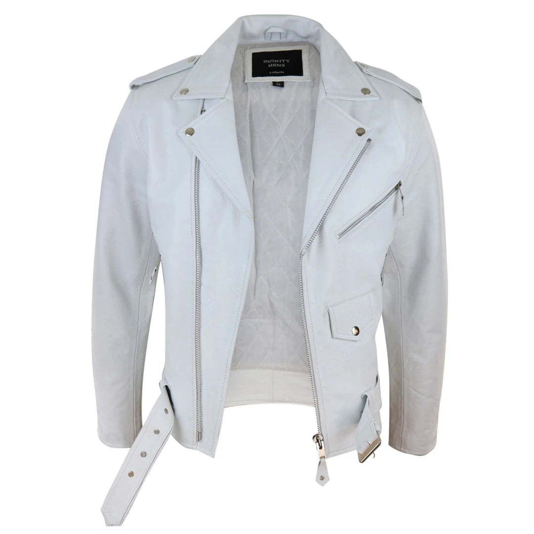Mens White Leather Brando Jacket-TruClothing