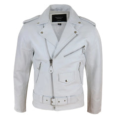 Mens White Leather Brando Jacket-TruClothing