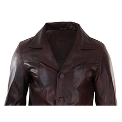 Mens Wine-Red Leather Blazer-TruClothing