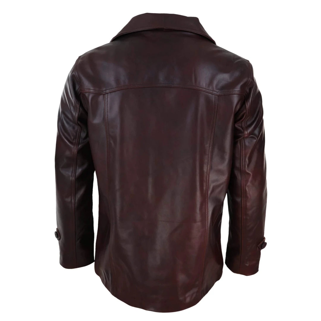 Mens Wine-Red Leather Blazer-TruClothing