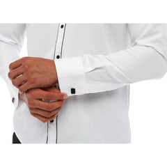 Mens Wing Collar Shirt Tuxedo White Black Piping Double Cuff Dinner Classic-TruClothing