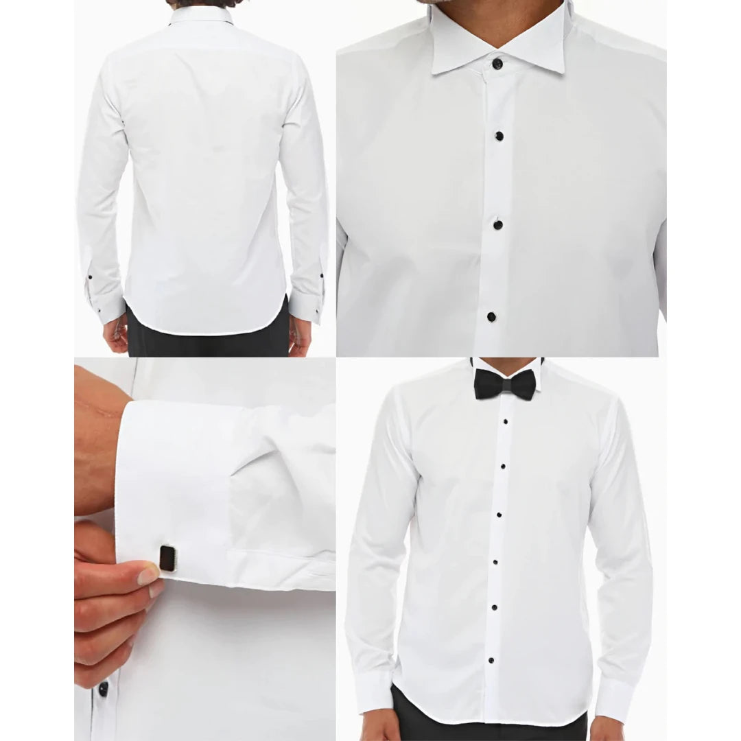 Mens Wing Collar Shirt Tuxedo White Double Cuff Dinner Classic-TruClothing