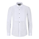 Mens Wing Collar White Shirt Pleated Tuxedo Double Cuff Slim Fit Satin Cotton-TruClothing