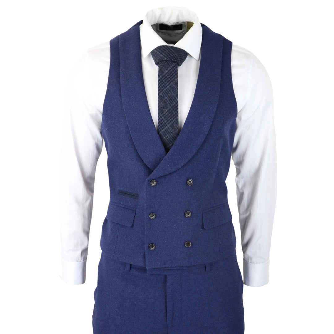 Harry Brown Eton Men Wool 3 Piece Double Breasted Blue Suit TruClothing