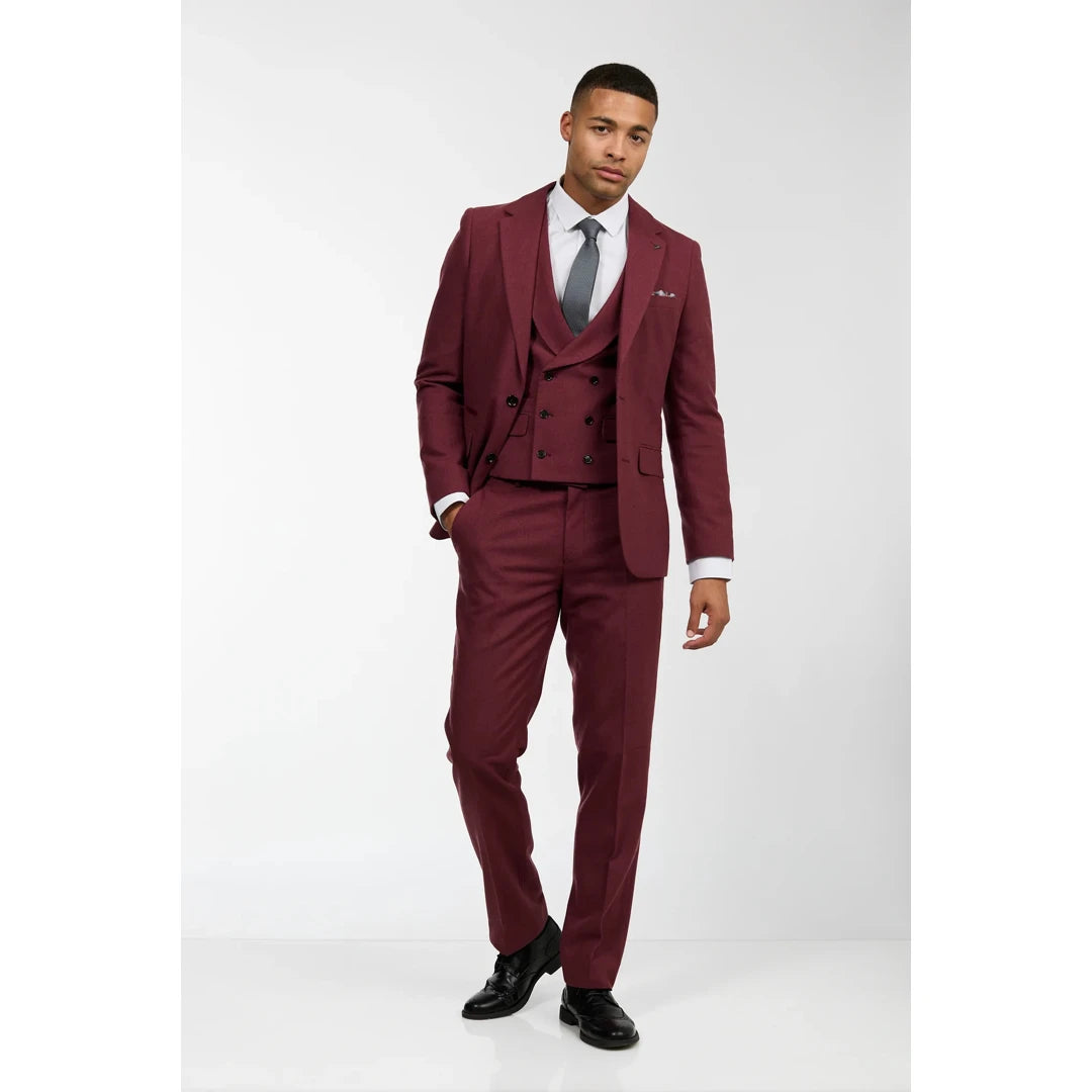 Mens Wool 3 Piece Burgundy Red Suit Double Breasted Wedding Party Vintage 1920s-TruClothing