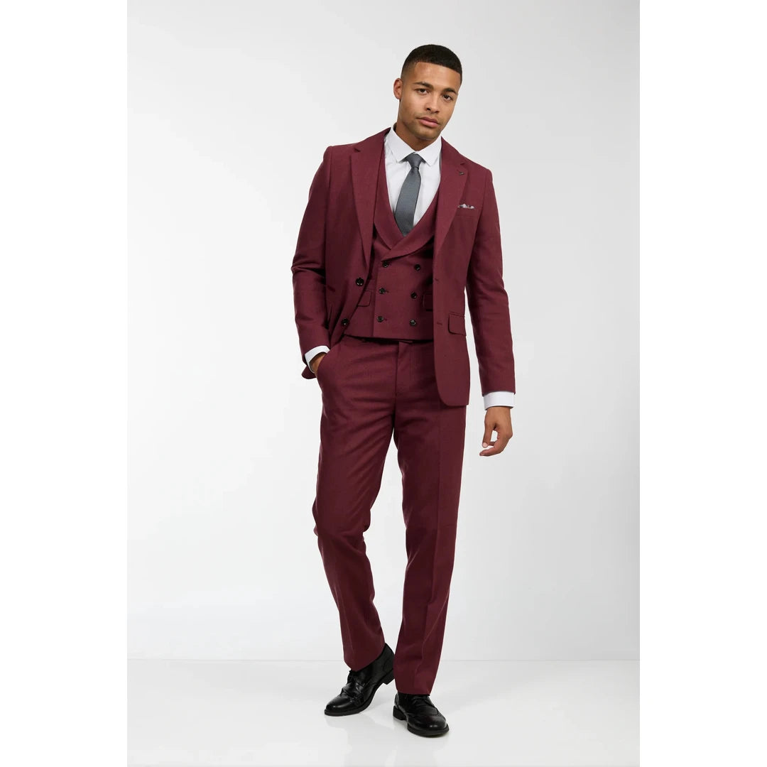 Harry Brown Eton Men Wool 3 Piece Wine Double Breasted Suit TruClothing