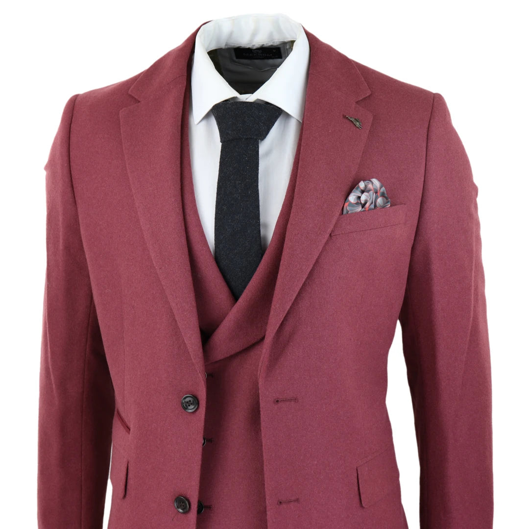 Harry Brown Eton Men Wool 3 Piece Wine Double Breasted Suit TruClothing