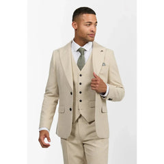 Mens Wool 3 Piece Cream Beige Suit Slim Fit Classic Wedding Party Vintage 1920s-TruClothing