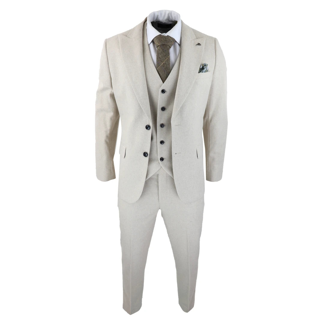 Harry Brown Eton Men Wool 3 Piece Double Breasted Beige Suit – TruClothing