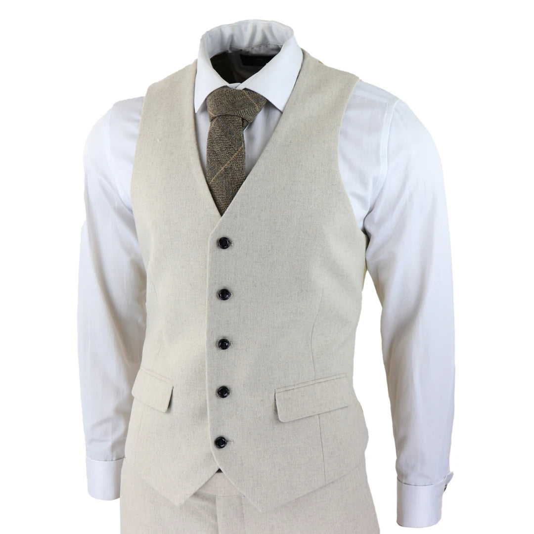 Costume 3 pieces en laine a double boutonnage beige Harry Brown Eton Men TruClothing