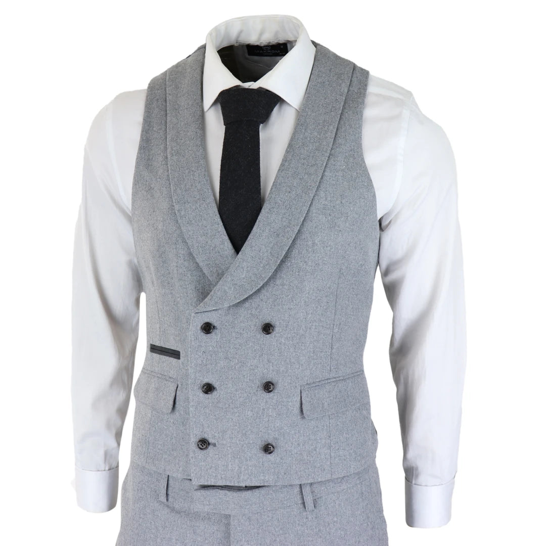 Harry Brown Eton Men Wool 3 Piece Double Breasted Grey Suit