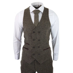 Mens Wool 3 Piece Suit Double Breast Waistcoat Tweed Blinders Classic 1920s Oak-TruClothing