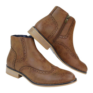 Mens Zip-Up Brogue Boots-TruClothing