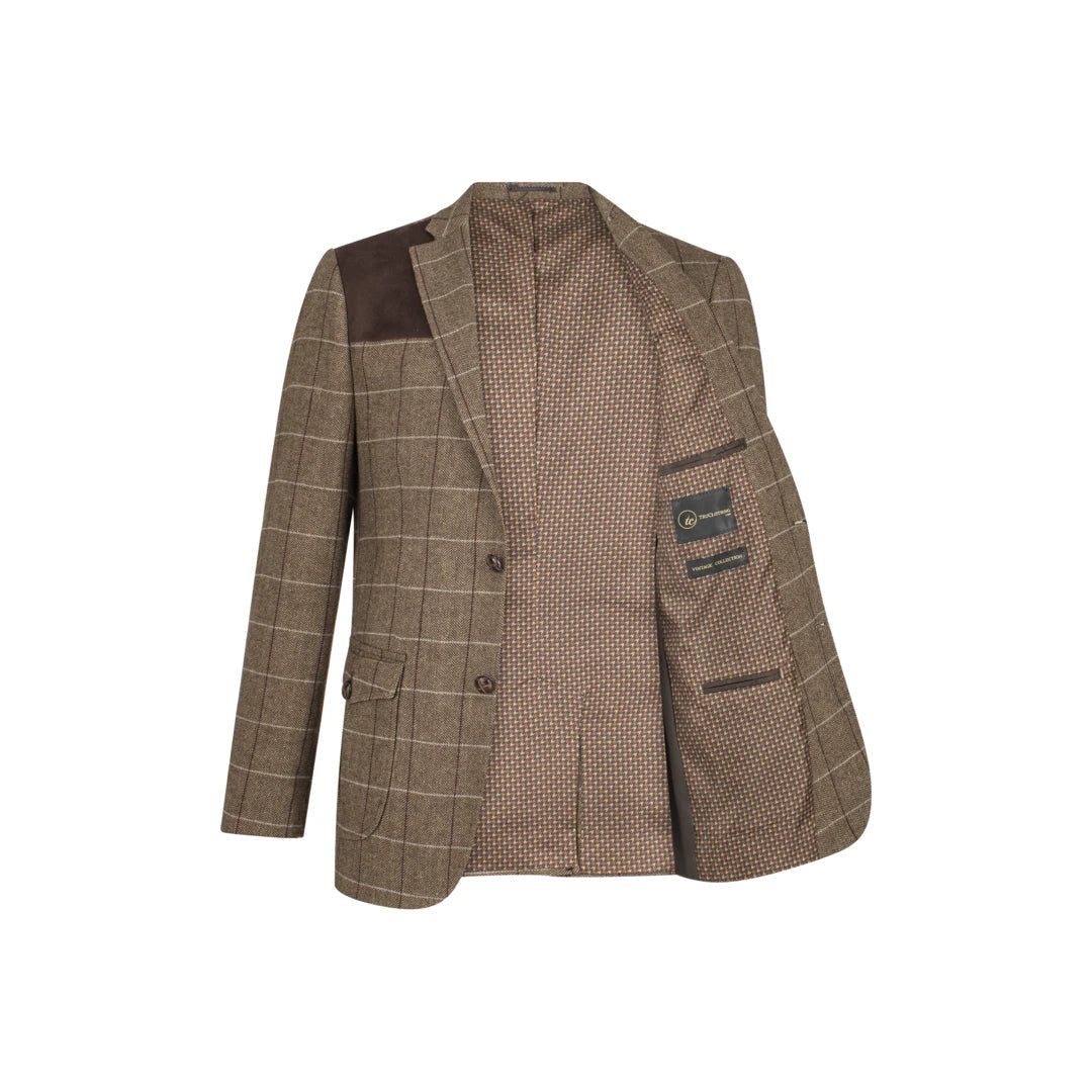 Mens oak-Brown Tweed Check Classic Hunting Jacket-TruClothing