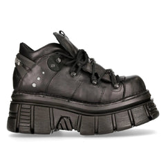NEW ROCK 106N-S52 TOWER SHOES Metallic Black Leather Boots-TruClothing