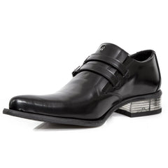 NEW ROCK M-2246-S14 NEWMAN SHOES Black Leather Buckle Steel Heel-TruClothing