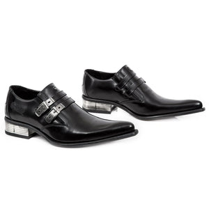 New Rock M-2246-S14 Newman Shoes Black Leather Buckle Steel Heel-TruClothing