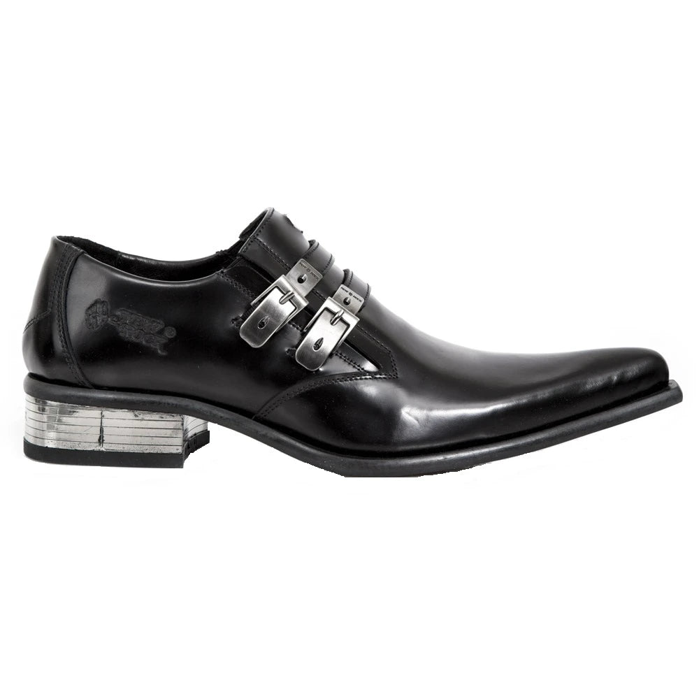 NEW ROCK M-2246-S14 NEWMAN SHOES Black Leather Buckle Steel Heel-TruClothing