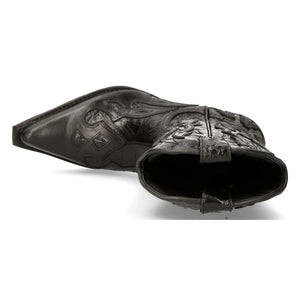 NEW ROCK M-7921-S1 BLACK FLAME BOOTS Black Leather Heavy Biker Western Cowboy-TruClothing
