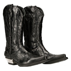 NEW ROCK M-7921-S1 BLACK FLAME BOOTS Black Leather Heavy Biker Western Cowboy-TruClothing