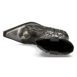 NEW ROCK M-7921-S3 SILVER FLAME BOOTS Black Leather Heavy Biker Western Cowboy-TruClothing